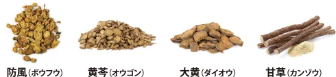 防風（ボウフウ）黄芩（オウゴン）大黄（ダイオウ）甘草（カンゾウ）