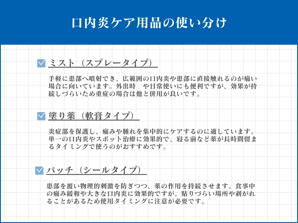 口内炎ケア用品の使い分け