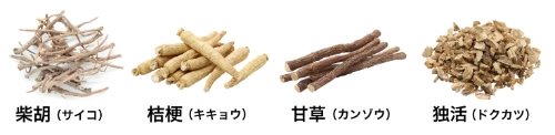 桂皮(ケイヒ)牡丹皮(ボタンピ)桃仁(トウニン)茯苓(ブクリョウ)